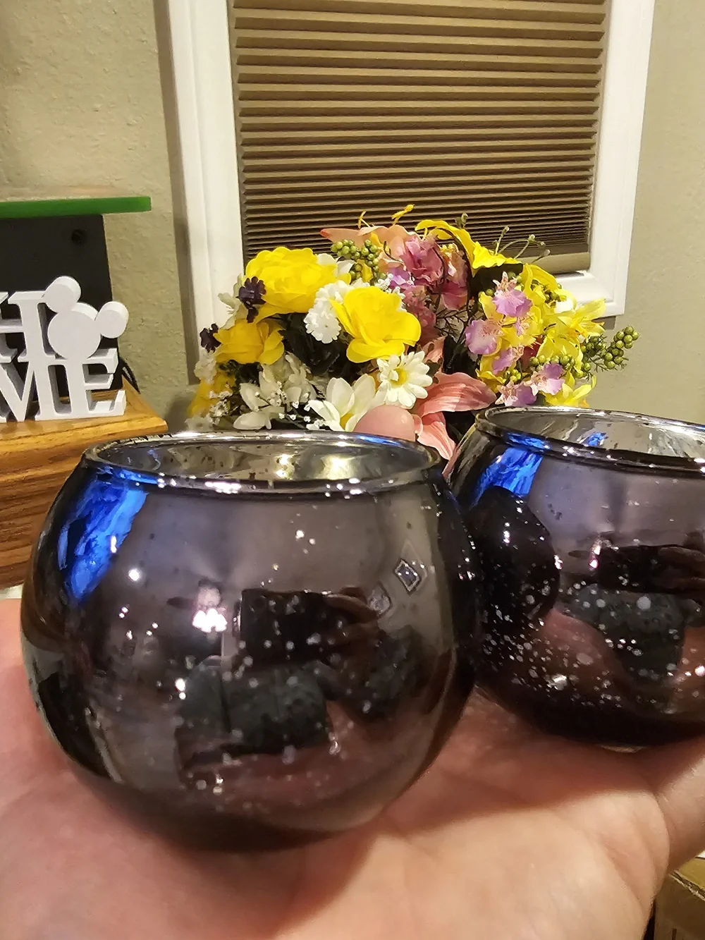 Set Of 2 Decorative Metallic Glass Tea Light Holders